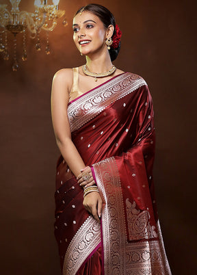 Maroon Banarasi Silk Saree With Blouse Piece