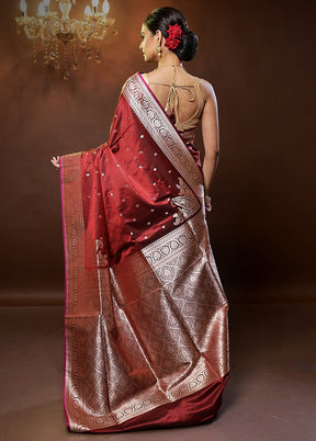 Maroon Banarasi Silk Saree With Blouse Piece