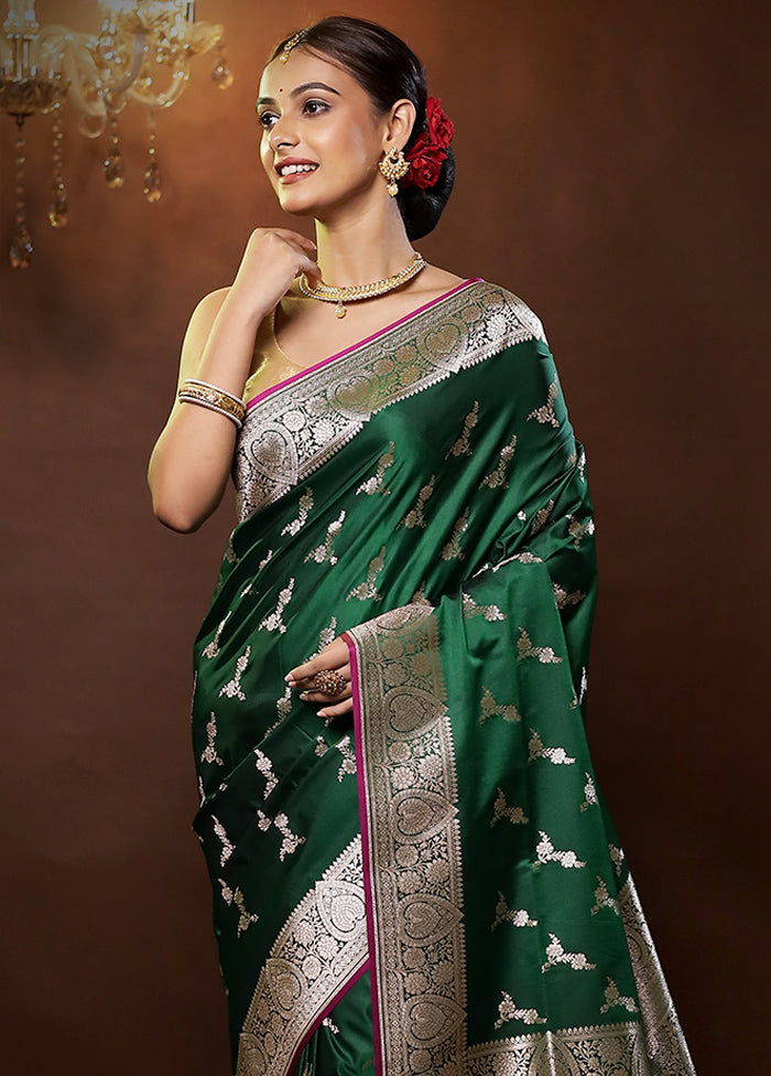 Green Banarasi Silk Saree With Blouse Piece