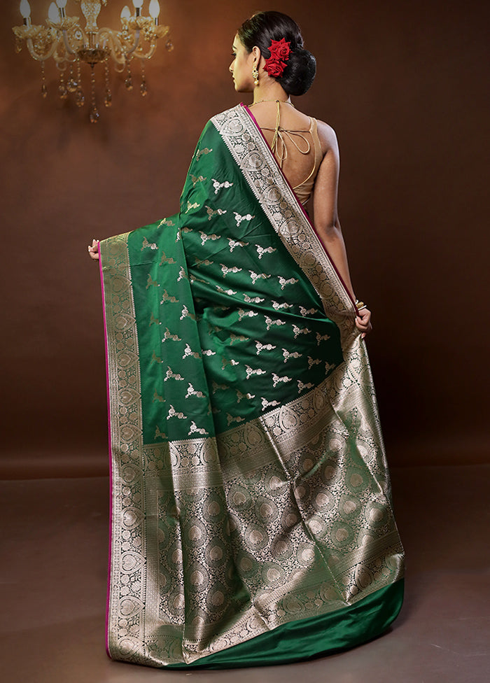 Green Banarasi Silk Saree With Blouse Piece