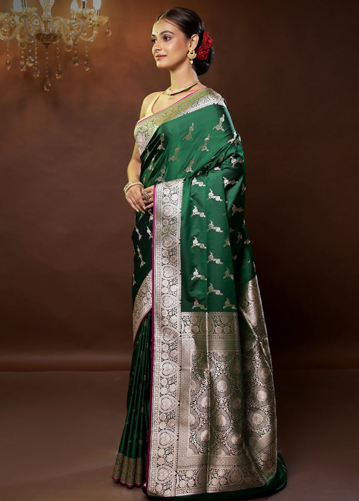 Green Banarasi Silk Saree With Blouse Piece