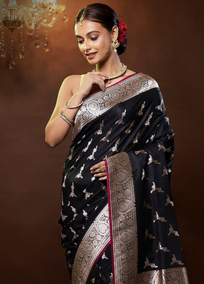 Black Banarasi Silk Saree With Blouse Piece