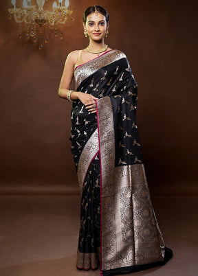 Black Banarasi Silk Saree With Blouse Piece