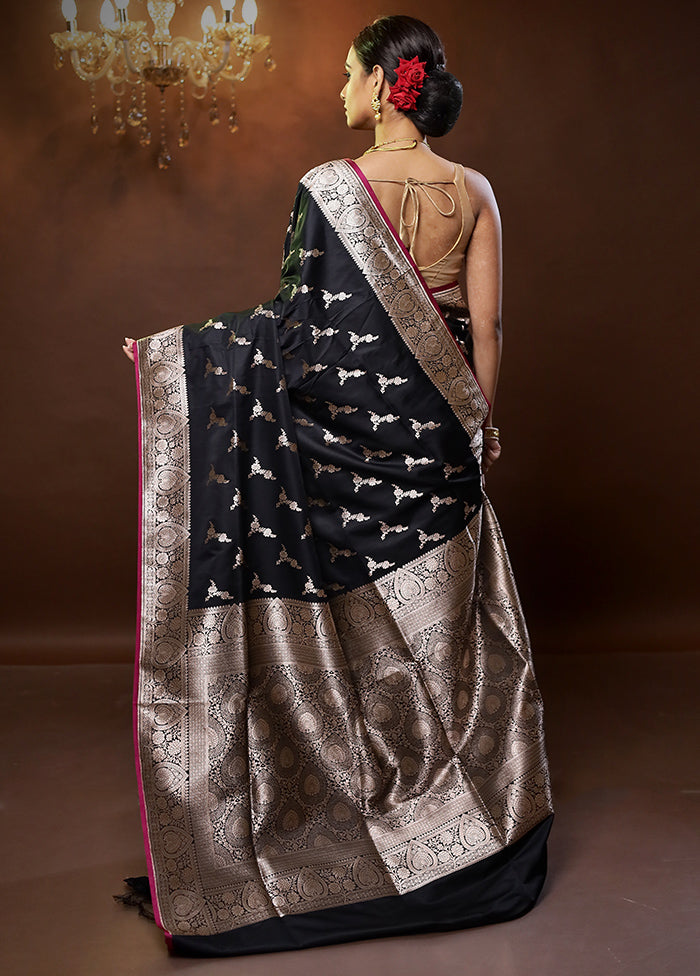 Black Banarasi Silk Saree With Blouse Piece