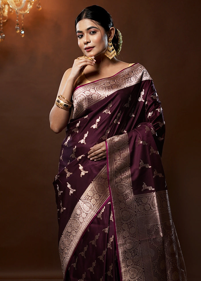 Purple Banarasi Silk Saree With Blouse Piece