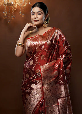 Maroon Banarasi Silk Saree With Blouse Piece