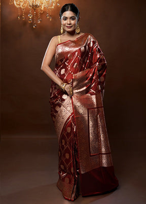 Maroon Banarasi Silk Saree With Blouse Piece