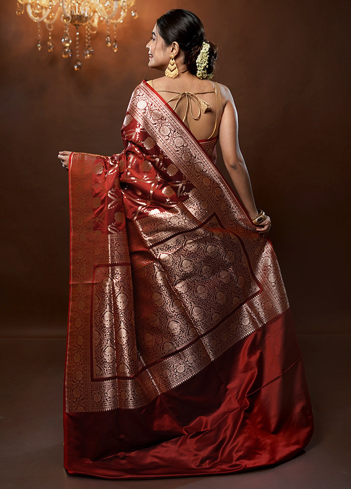 Maroon Banarasi Silk Saree With Blouse Piece