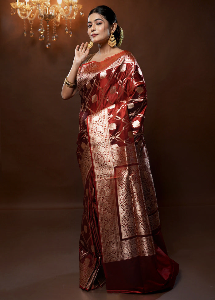 Maroon Banarasi Silk Saree With Blouse Piece