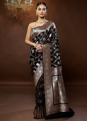 Black Banarasi Silk Saree With Blouse Piece