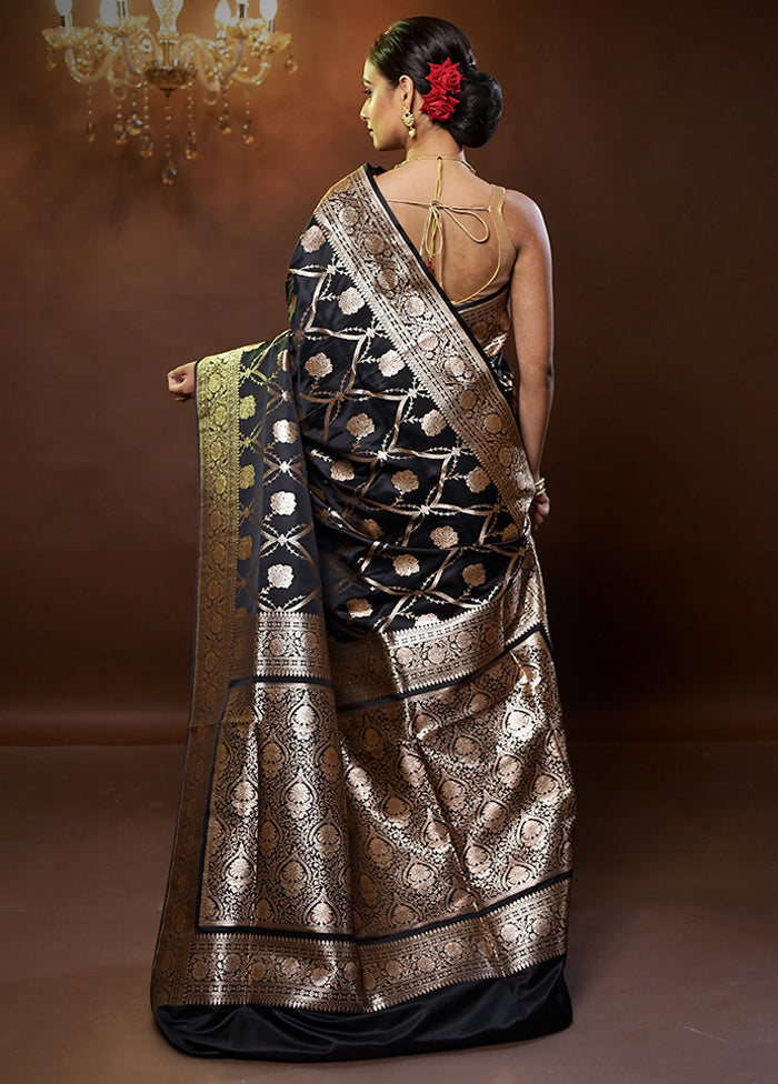 Black Banarasi Silk Saree With Blouse Piece