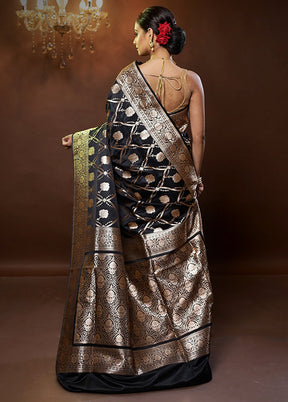 Black Banarasi Silk Saree With Blouse Piece