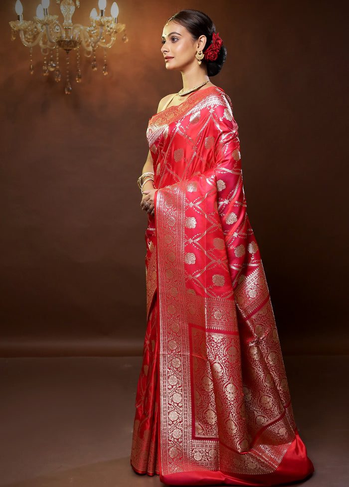 Pink Banarasi Silk Saree With Blouse Piece - Indian Silk House Agencies