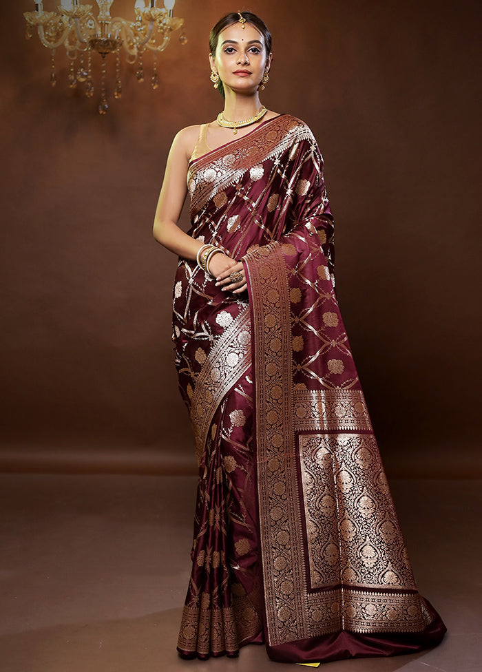 Purple Banarasi Silk Saree With Blouse Piece - Indian Silk House Agencies