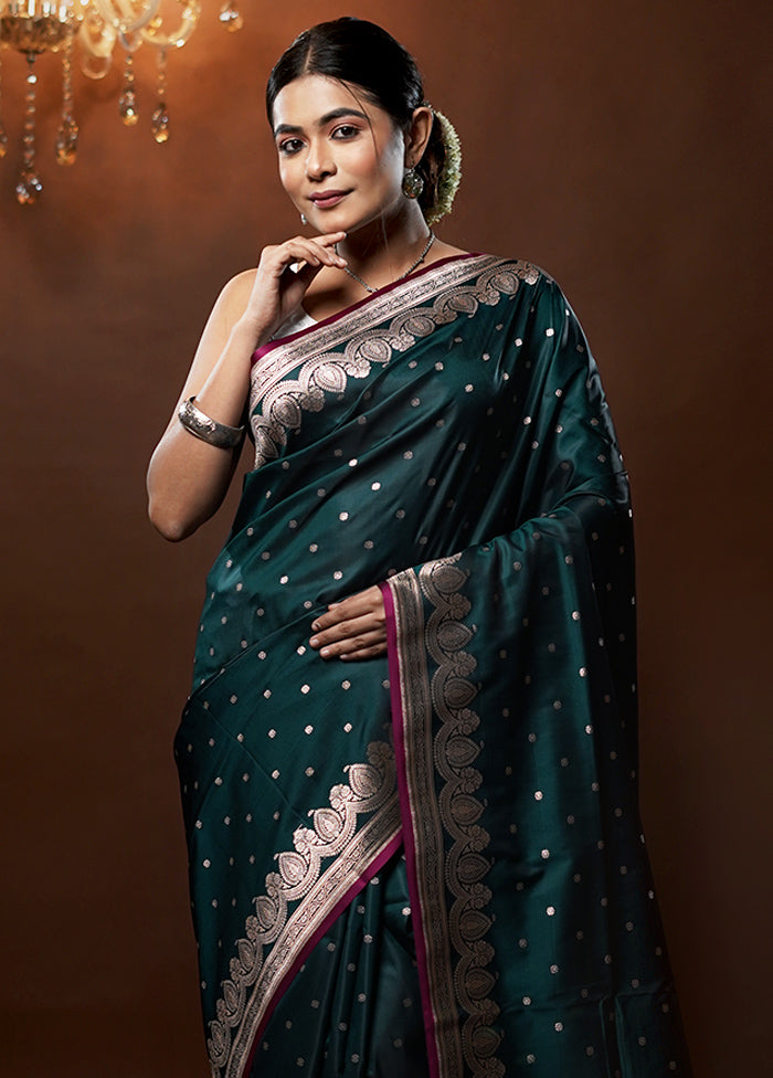 Green Banarasi Silk Saree With Blouse Piece