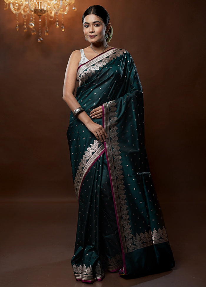 Green Banarasi Silk Saree With Blouse Piece