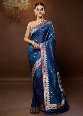 Blue Banarasi Silk Saree With Blouse Piece