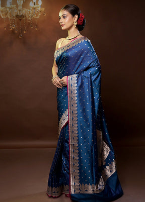 Blue Banarasi Silk Saree With Blouse Piece