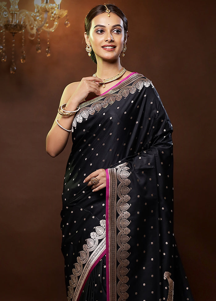 Black Banarasi Silk Saree With Blouse Piece