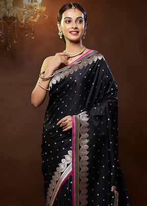 Black Banarasi Silk Saree With Blouse Piece