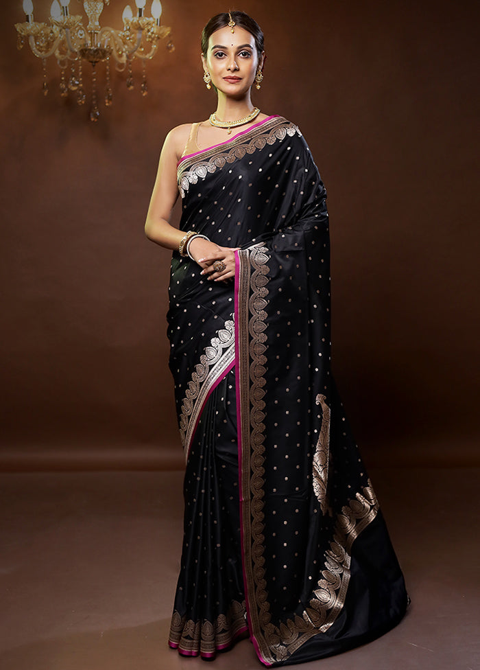 Black Banarasi Silk Saree With Blouse Piece