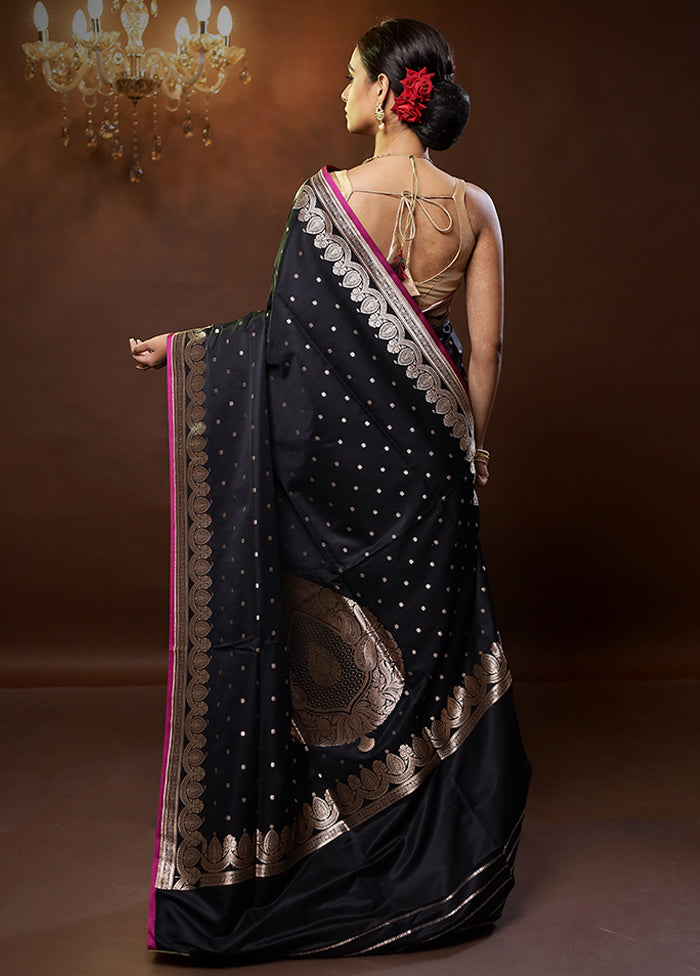 Black Banarasi Silk Saree With Blouse Piece