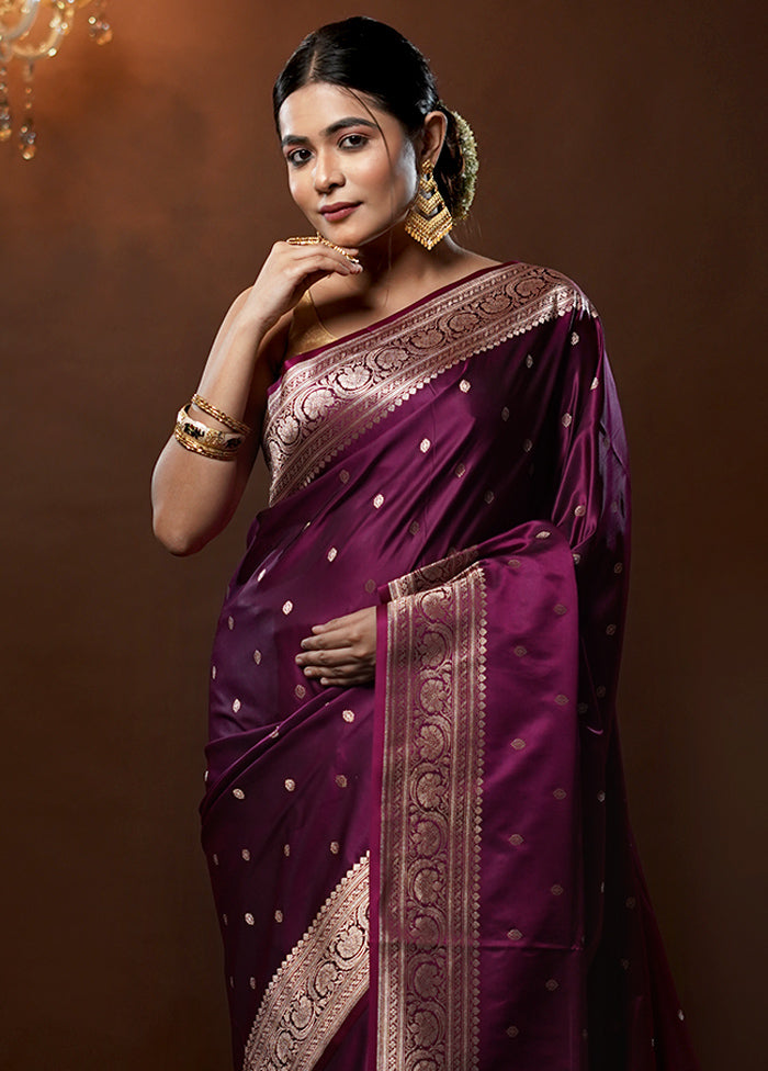 Purple Banarasi Silk Saree With Blouse Piece