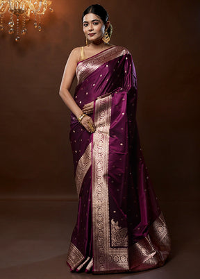 Purple Banarasi Silk Saree With Blouse Piece