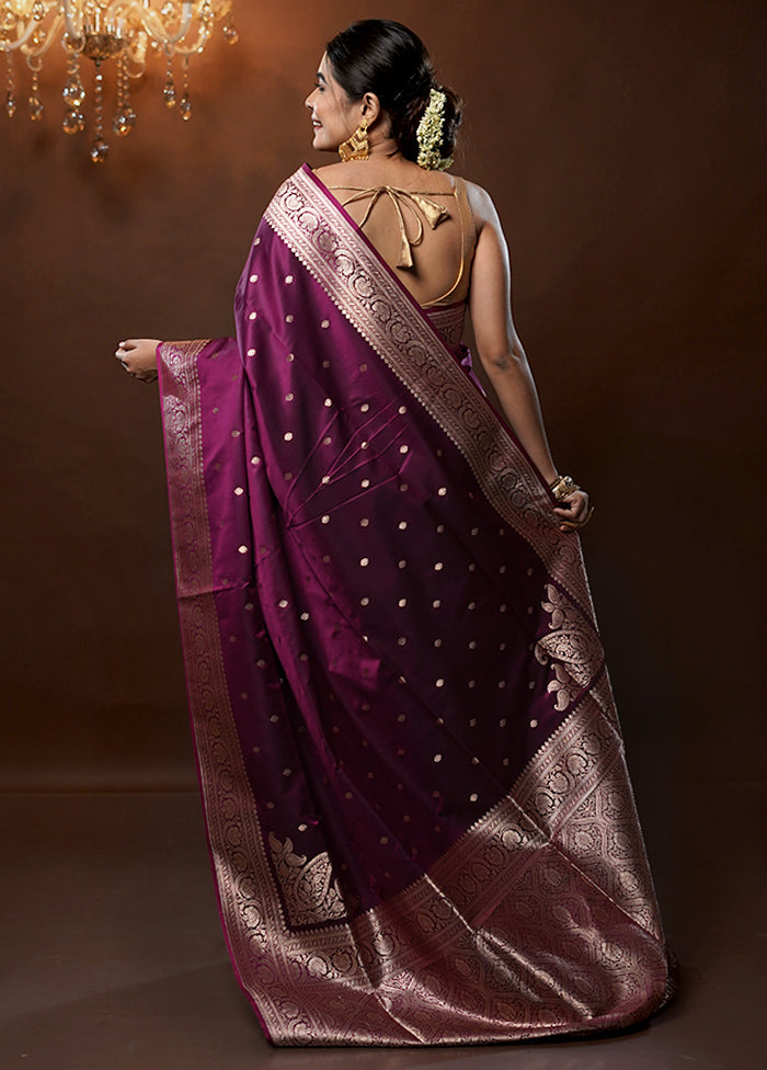 Purple Banarasi Silk Saree With Blouse Piece