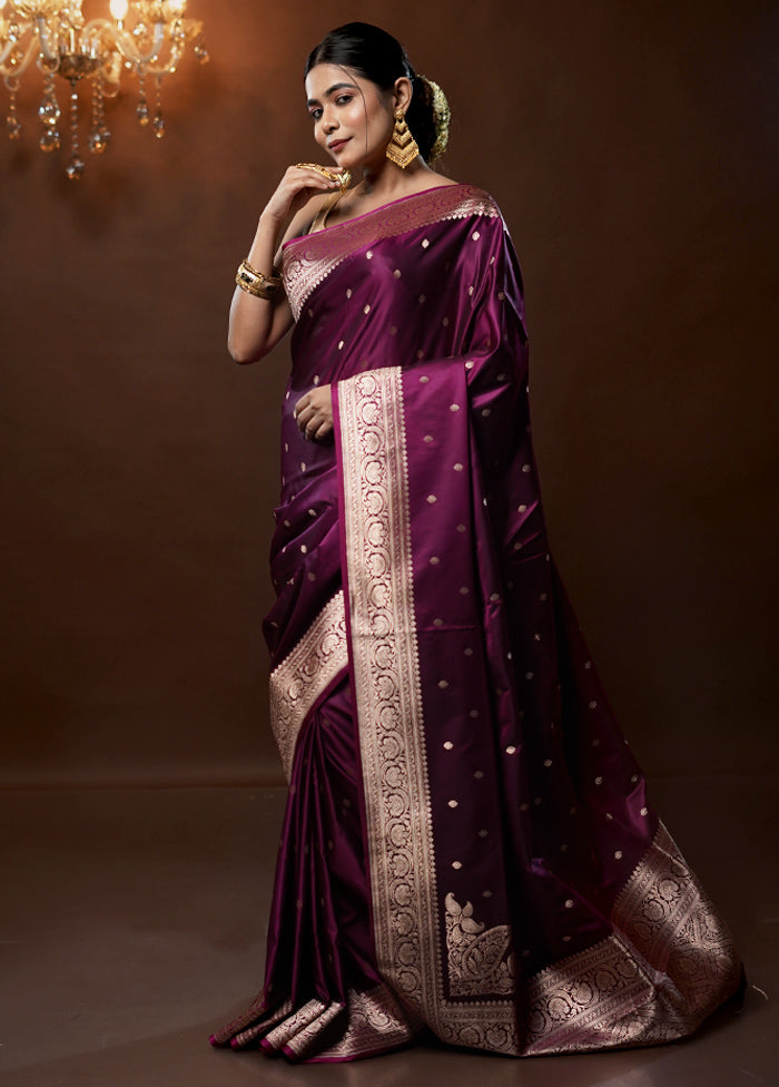 Purple Banarasi Silk Saree With Blouse Piece