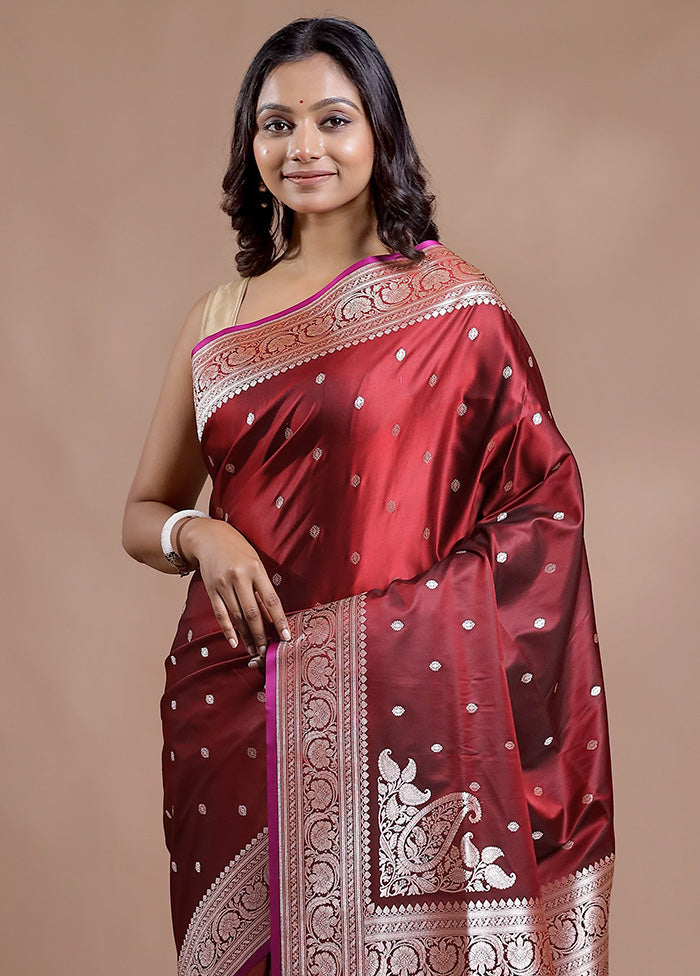 Maroon Banarasi Silk Saree With Blouse Piece - Indian Silk House Agencies