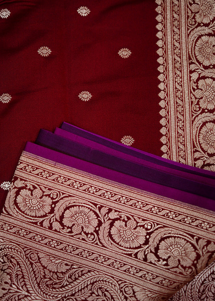 Maroon Banarasi Silk Saree With Blouse Piece - Indian Silk House Agencies