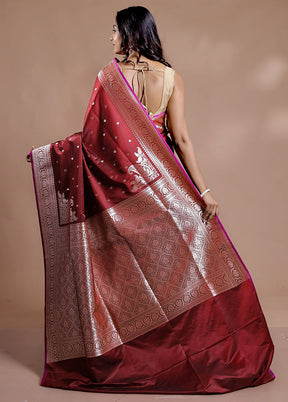 Maroon Banarasi Silk Saree With Blouse Piece - Indian Silk House Agencies