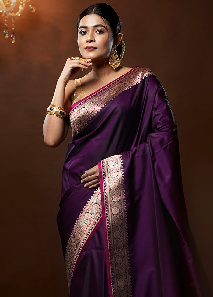 Purple Banarasi Silk Saree With Blouse Piece