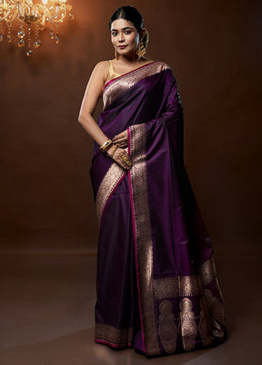 Purple Banarasi Silk Saree With Blouse Piece