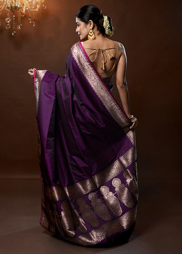 Purple Banarasi Silk Saree With Blouse Piece