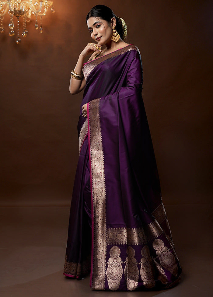 Purple Banarasi Silk Saree With Blouse Piece