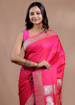 Pink Banarasi Silk Saree With Blouse Piece - Indian Silk House Agencies