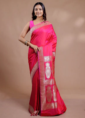 Pink Banarasi Silk Saree With Blouse Piece - Indian Silk House Agencies