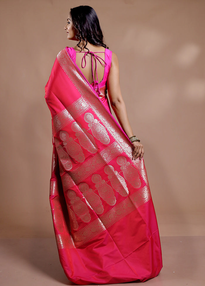 Pink Banarasi Silk Saree With Blouse Piece - Indian Silk House Agencies