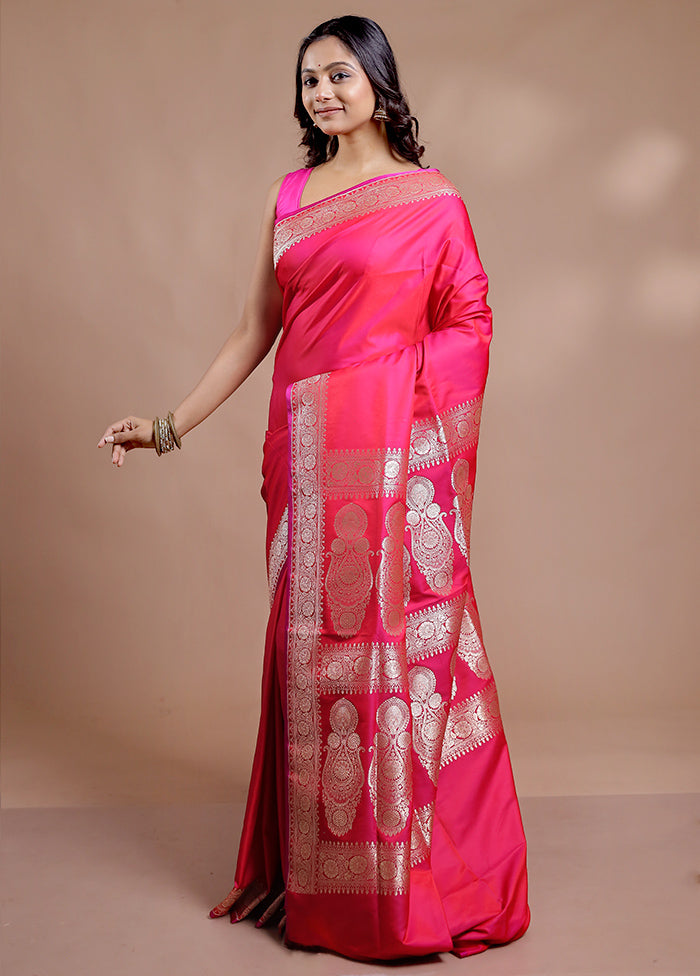 Pink Banarasi Silk Saree With Blouse Piece - Indian Silk House Agencies