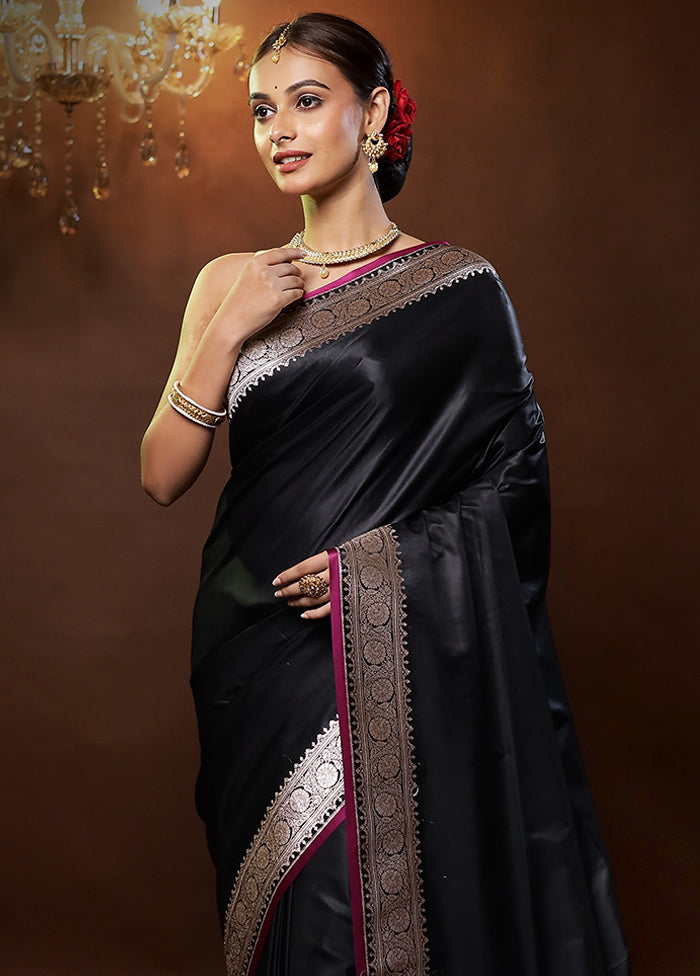 Black Banarasi Silk Saree With Blouse Piece