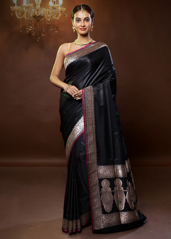 Black Banarasi Silk Saree With Blouse Piece