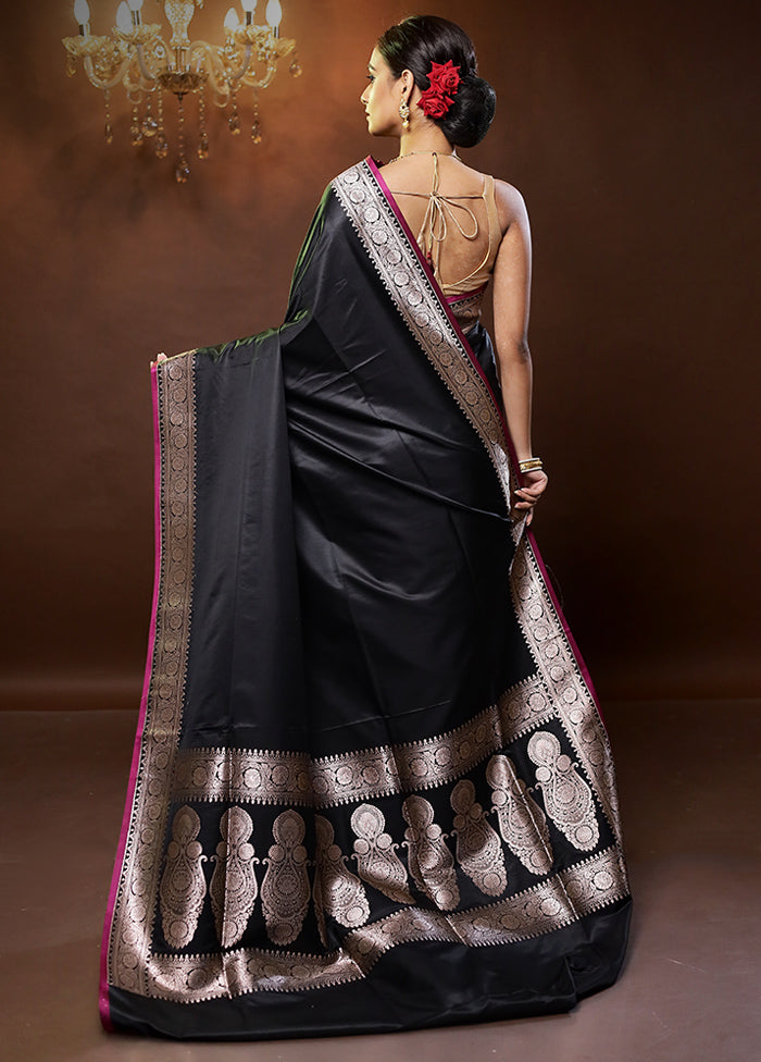 Black Banarasi Silk Saree With Blouse Piece