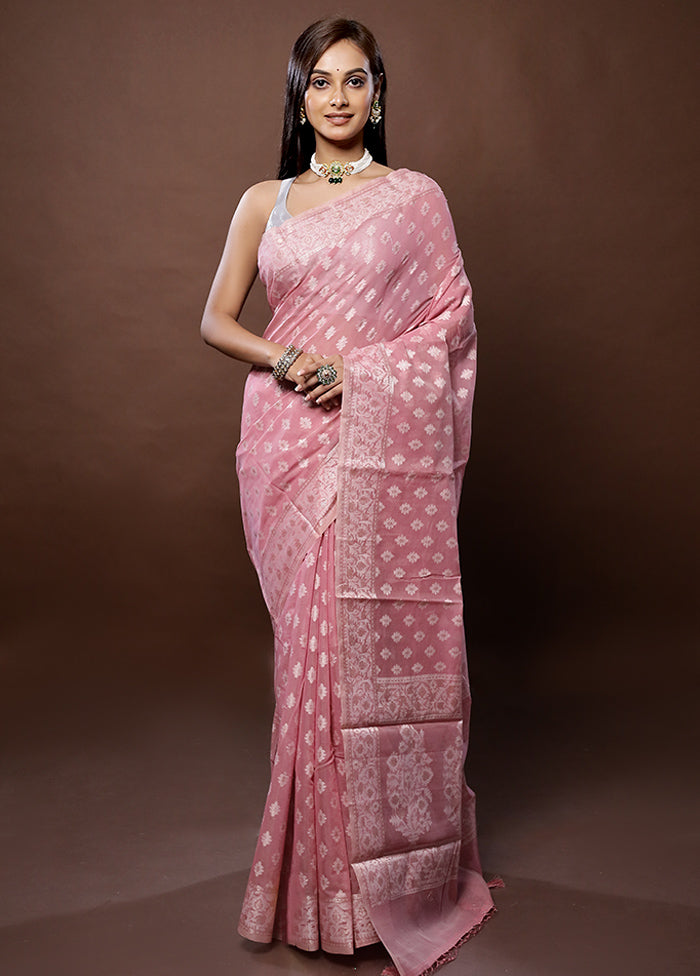 Pink Pure Cotton Saree With Blouse Piece - Indian Silk House Agencies