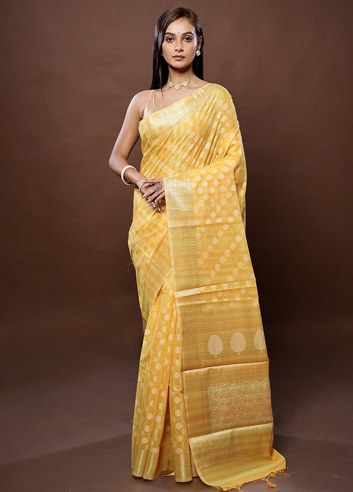 Yellow Cotton Saree With Blouse Piece - Indian Silk House Agencies