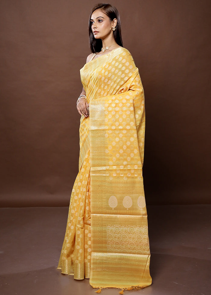 Yellow Cotton Saree With Blouse Piece - Indian Silk House Agencies