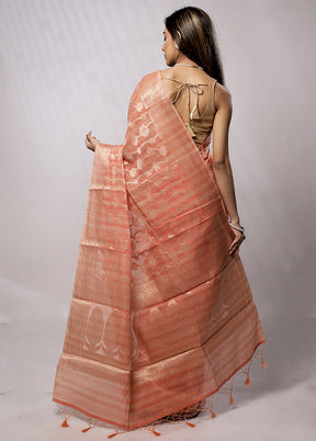 Peach Cotton Saree With Blouse Piece - Indian Silk House Agencies