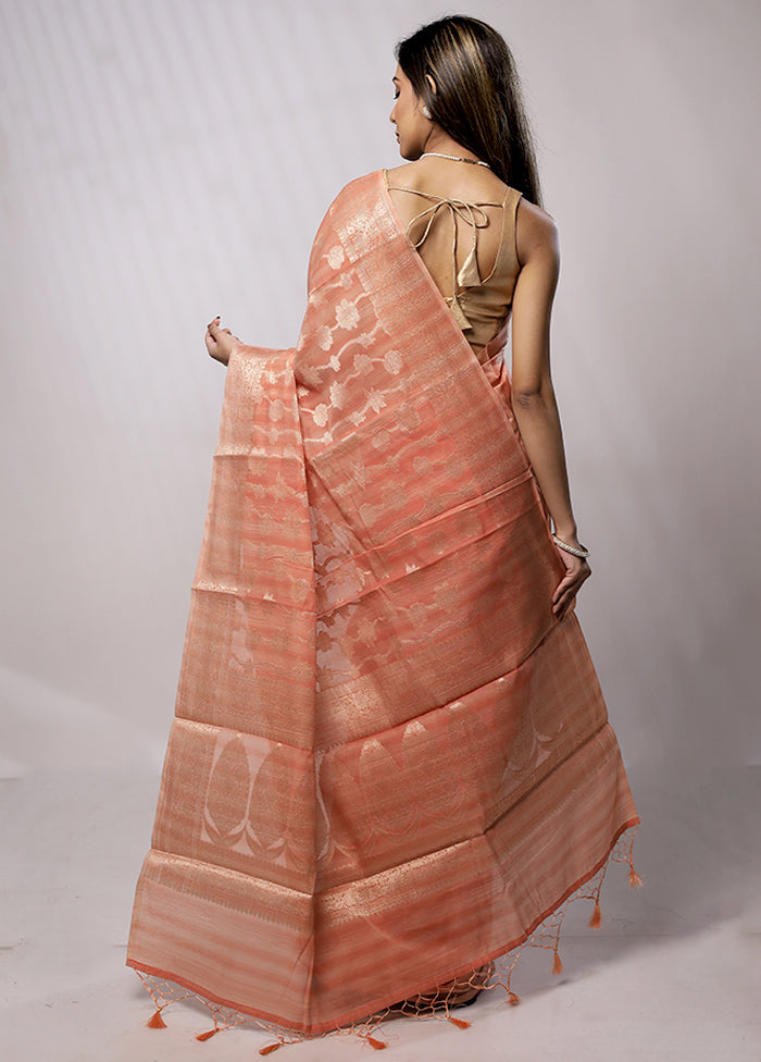 Peach Cotton Saree With Blouse Piece - Indian Silk House Agencies