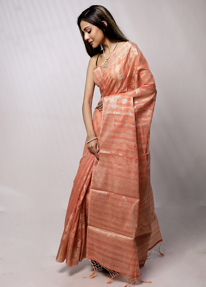 Peach Cotton Saree With Blouse Piece - Indian Silk House Agencies